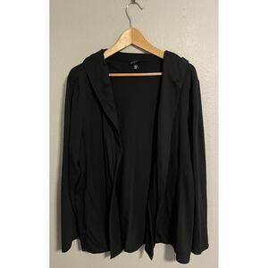 Eileen Fisher Womens Open Front Hooded Cardigan Large Black Stretch Minimalist